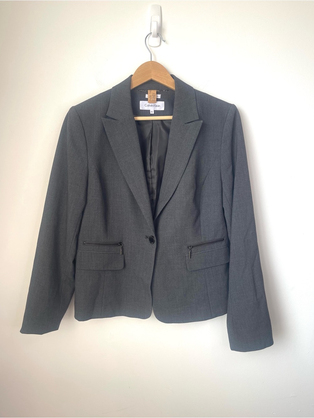 Calvin Klein stretch gray one-button blazer size 10